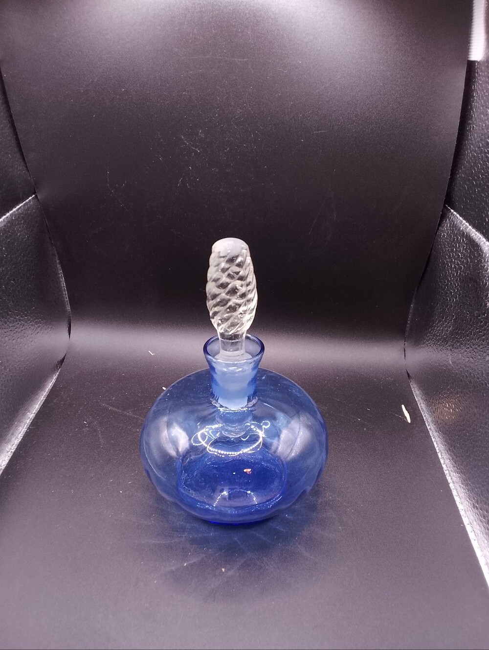 Blue Art Glass Decorative Bottle with Clear Stopper, Blue/Clear Glass